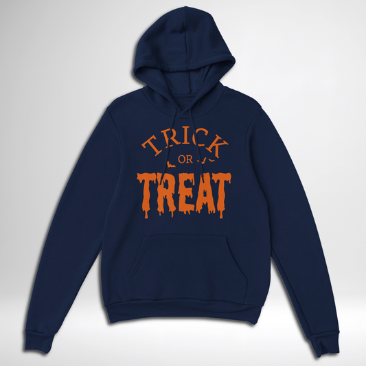 halloween trick or treat pullover hoodie navy blue red garnet black chocolate brown green forest green orchid purple pink