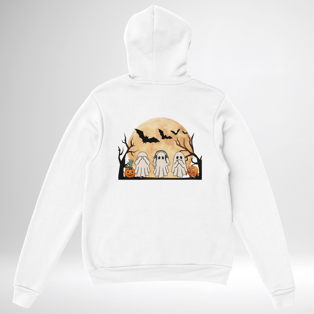 Ghost Trio Halloween Pullover Hoodie red blue green grey white sand orange