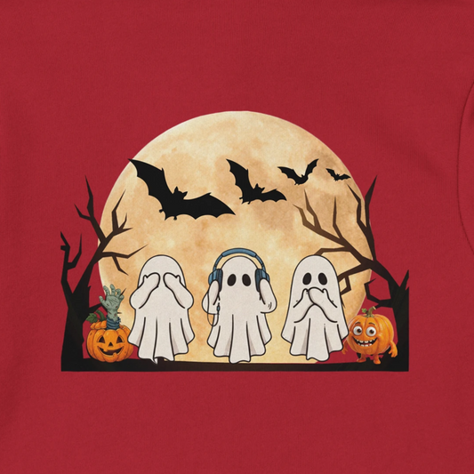 Ghost Trio Halloween Pullover Hoodie red blue green grey white sand orange