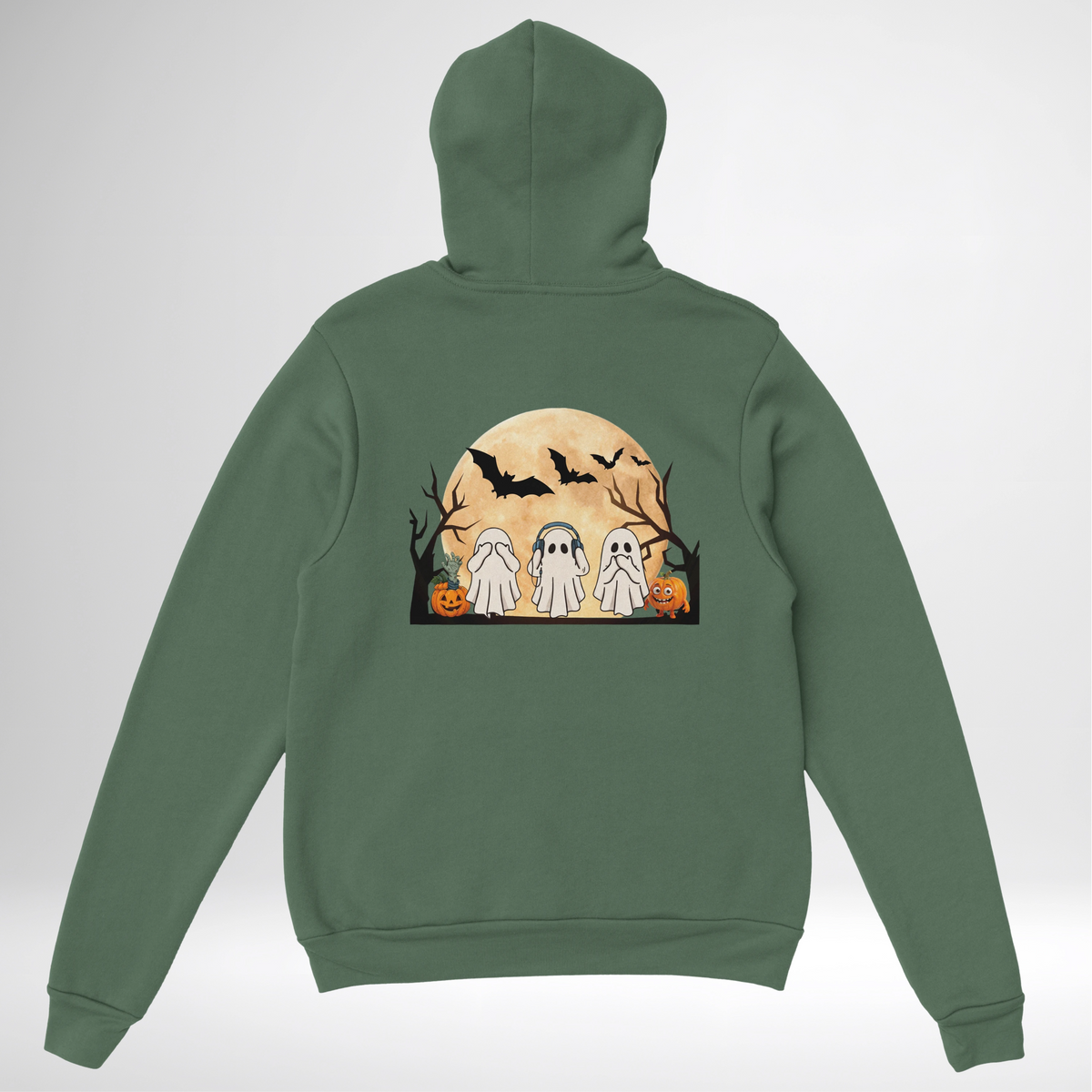 Ghost Trio Halloween Pullover Hoodie red blue green grey white sand orange