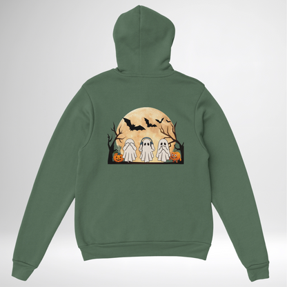 Ghost Trio Halloween Pullover Hoodie red blue green grey white sand orange