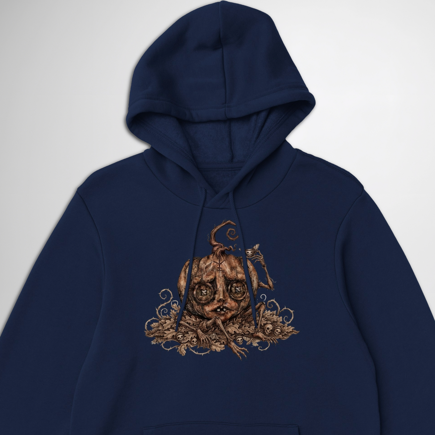 Creepy Stitch Doll Halloween Pumpkin pullover hoodie is available in black, maroon, grey, and green 