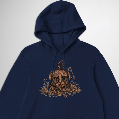 Creepy Stitch Doll Halloween Pumpkin pullover hoodie is available in black, maroon, grey, and green 