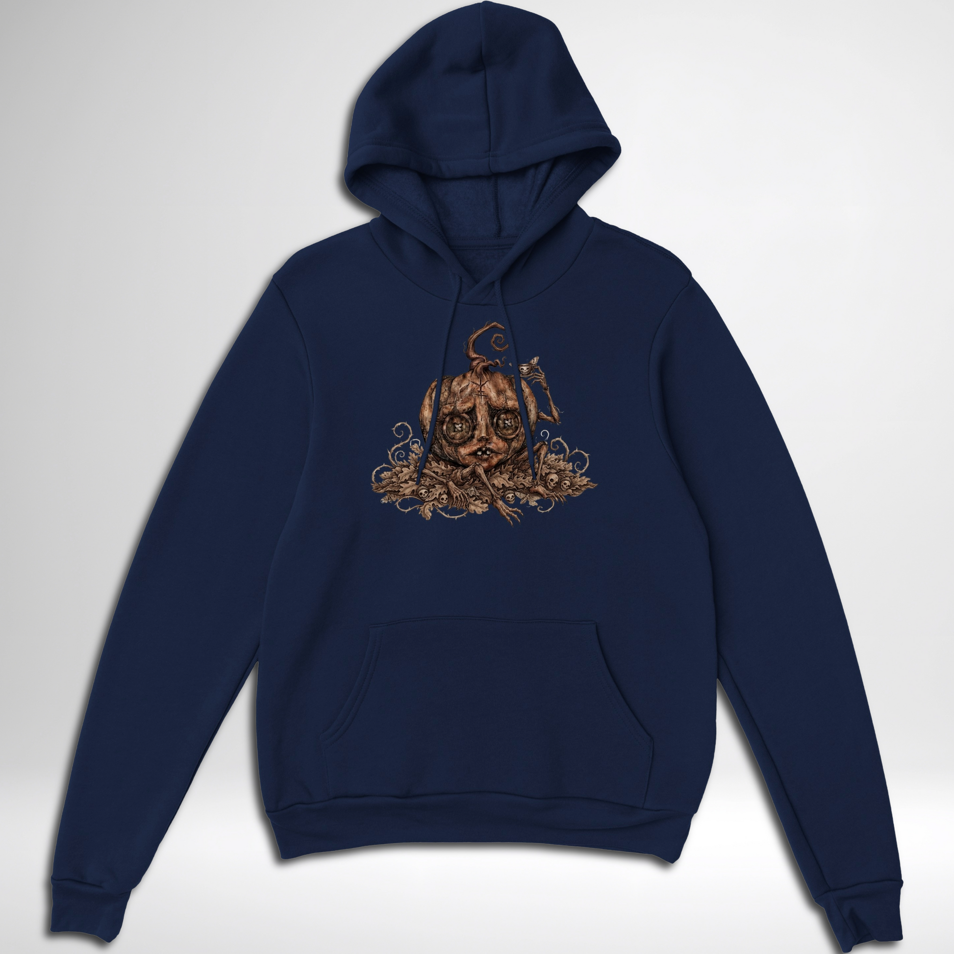 Creepy Stitch Doll Pumpkin Halloween pullover hoodie is available in black, maroon, grey, and green