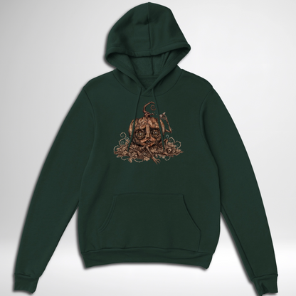 Creepy Stitch Doll Pumpkin pullover hoodie is available in black, maroon, grey, and green