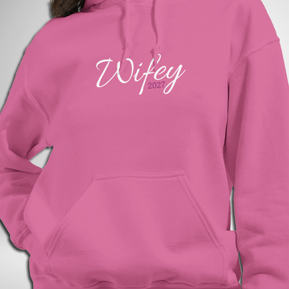 moments of mayhem wifey 2027 pullover hoodie lilac purple pink blue gift