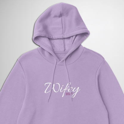 moments of mayhem wifey 2027 pullover hoodie lilac purple pink blue gift